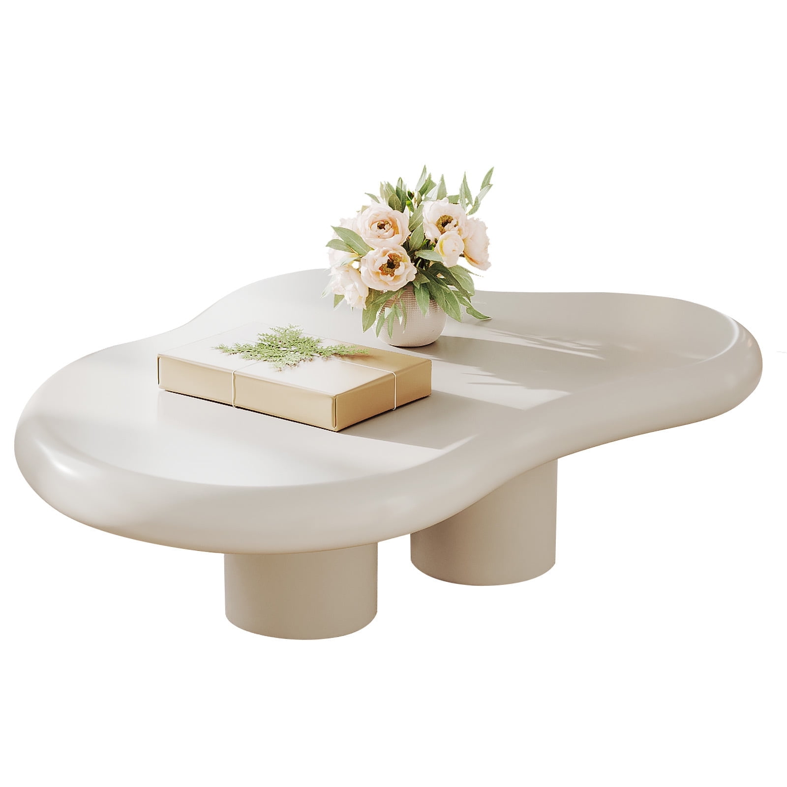 46.06 Inch White Cloud-Shaped Coffee Table with 3 Legs