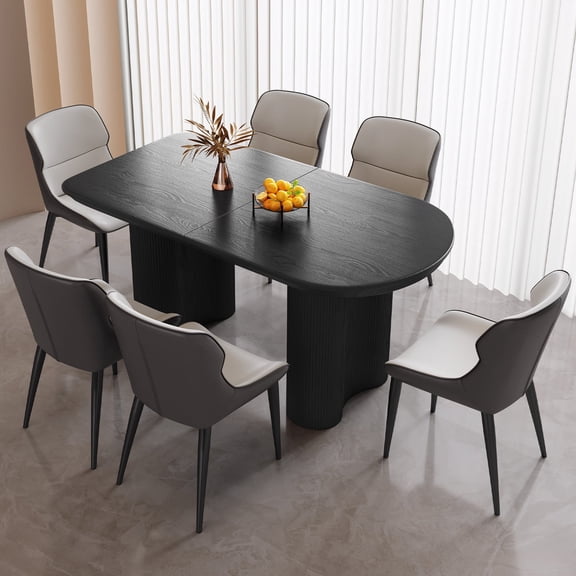 Guyii Dining Table Set of 7, Modern Kitchen Table with 6 Dining Chairs, 7 Piece Dining Room Table (Black, 55.11 Inch)