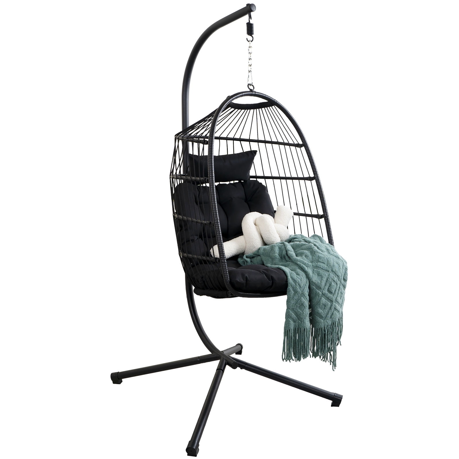 Guyii Egg Chair with Metal Stand, Swing Chair for Indoor/Outdoor (Black