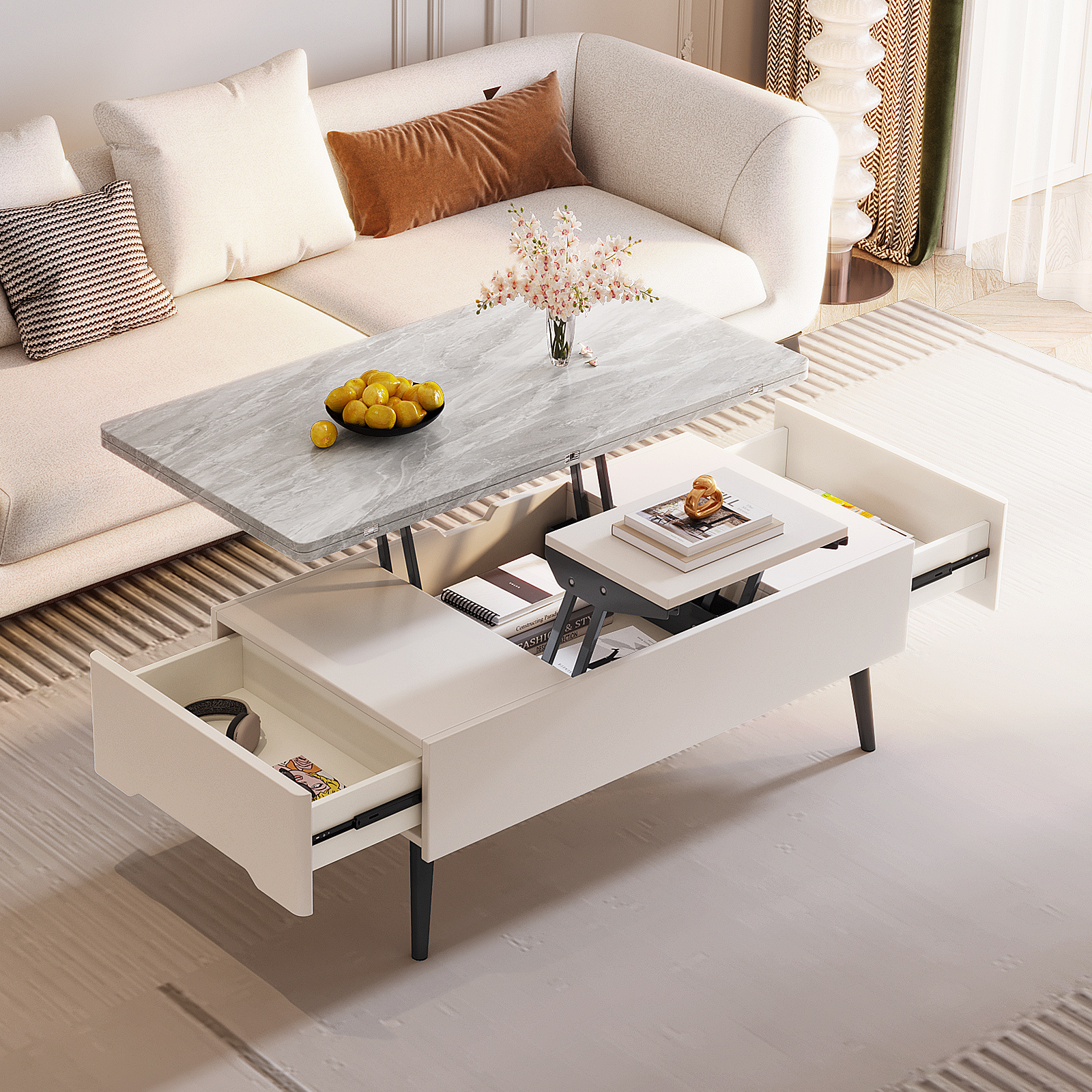 Guyii Lift Top Coffee Table with Storage, 3 in1 MultiFunction Coffee