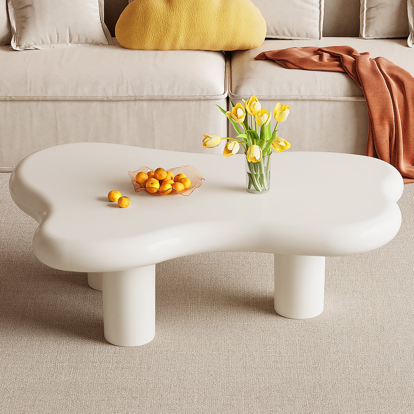Guyii Modern Coffee Table, White Modern Coffee Table with 3 Legs