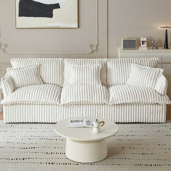 Guyii 3-Seater Sofa, Extra-Wide 101.18" Sofa with 3 Pillows, Modern Sectional Couch Sofa for Living Room, Bedroom, Beige