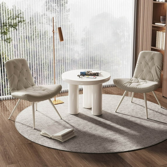 Guyii Round Coffee Table Set, 27.55" End Side Table with 2 Chairs, Circular Table for Living Room, Balcony, White
