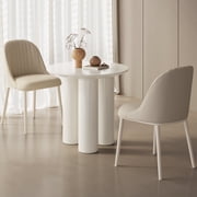 Guyii Round Dining Table Set of 3, Modern Kitchen Table with 2 Chairs, Cream White Dining Room Table for Kitchen, Living Room 30 Inch