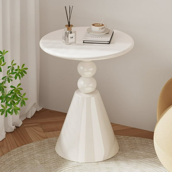 Guyii Round Side Table, 22.83" French Style End Table, Classic Accent Table for Living Room, Bedroom, or Sofa Side, White