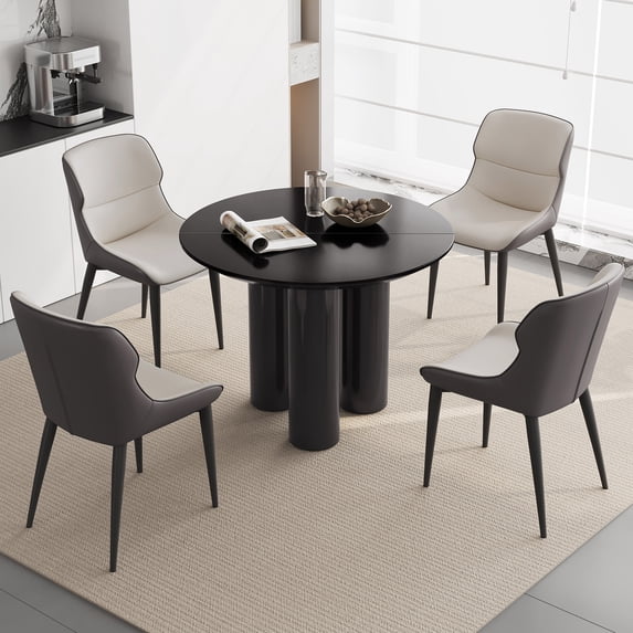 Guyii Set of 5 Round Dining Table Set, 39.37" Modern Kitchen Table with 4 Chairs, Black Dining Table for Kitchen, Dining Room, Office, Living Room