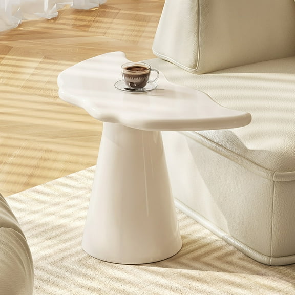 Guyii Shark Tail End Table, Modern White Side Table with Wide Top and Round Base, Small Accent Table for Living Room, Bedroom, Office (23.42" x 11.49")