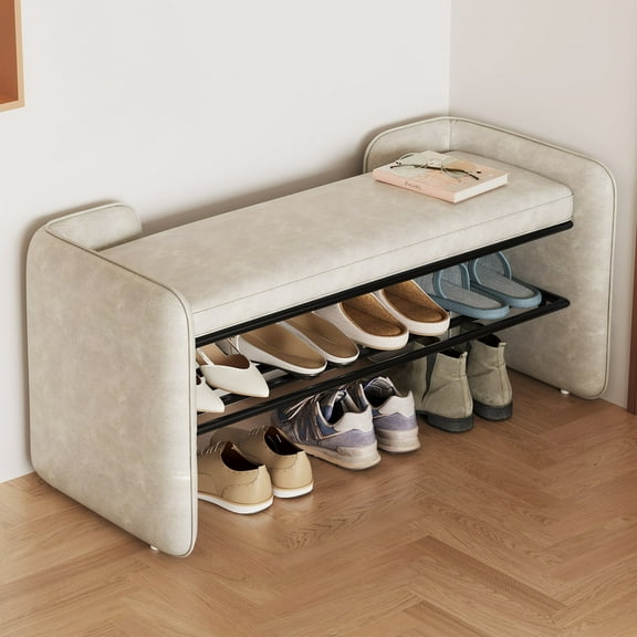 Guyii Shoe Bench with 2-Tier Shoe Rack, Entryway Bench, Shoe Bench Organizer, Storage Bench for Entryway, Entry, Living Room, Hallway, (47.24" W x19.29 D x 20.59" H, Grey)