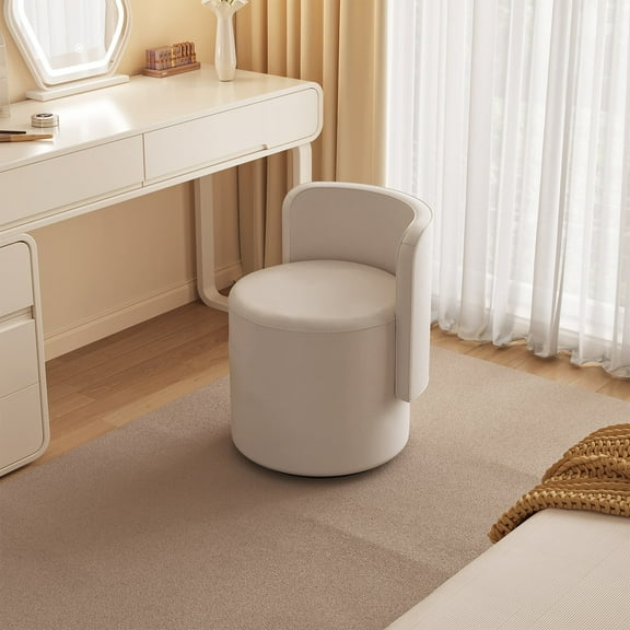 Guyii Swivel Vanity Stool with Backrest, 360 Rotating Makeup Chair, Upholstered PU Vanity Chair, Comfortable Dressing Stool for Bedroom, Makeup Room, or Living Room, Beige