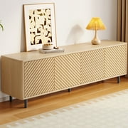 Guyii TV Stand for TVs up to 75'', 63.77" Farmhouse Entertainment Center with 2 Cabinets, Modern TV Media Console Table for Living Room, Bedroom, Oak Color