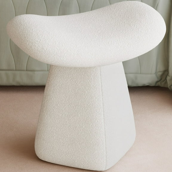 Guyii White Vanity Stool, Upholstered Saddle Cushion Footstool Bench for Makeup Room, Bedroom, Entryway & Piano, Compact Dressing Ottoman Seat