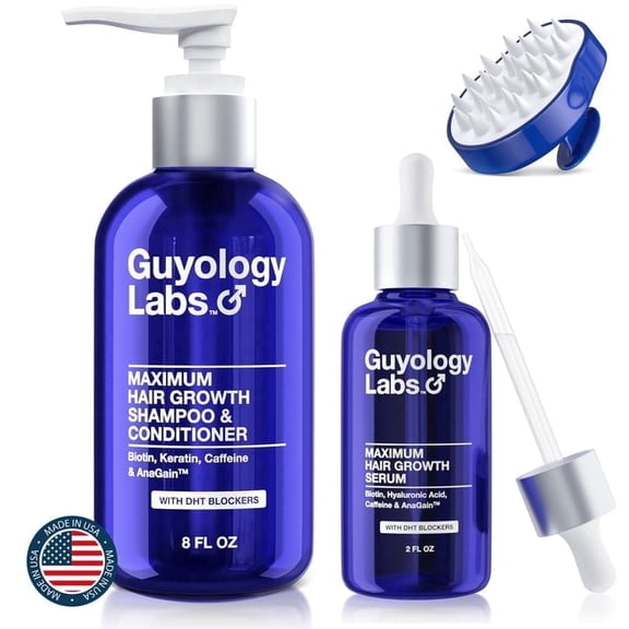 Biotin Hair Growth Serum, Shampoo, Conditioner and Massager- 1Month Supply - For Men, Women and All Types of Hair - Anti Thinning Hair