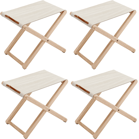 Guyou 4PCS Folding Camping Stool, Portable Outdoor Camping Chair with Wood, Lightweight 300 LB Bearing Capacity Chair for Adult Fishing Hiking Gardening, Begie