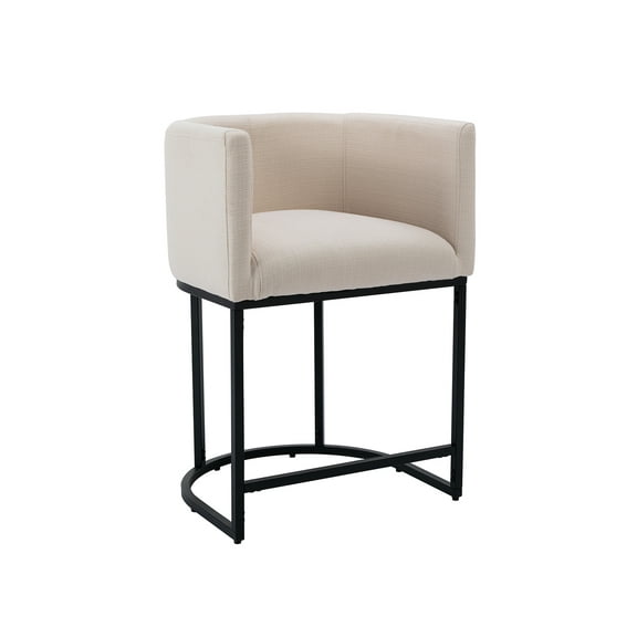 Guyou 24” Modern Linen Counter Barstool with Upholstered Bucket Kitchen Island Chair with Black Metal Frame and Curved Back for Living and Dining Rooms, Beige
