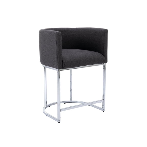 Guyou 24” Modern Linen Counter Barstool with Upholstered Bucket Kitchen Island Chair with Silver Metal Frame and Curved Back for Living and Dining Room, Grey