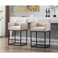 thumbnail image 1 of Guyou 26.75" Modern Bar Stools Set of 2, Linen Upholstered Counter Height Bar Stool with Back and Arms, Kitchen Island Stool with Black Metal Frame for Home Bar Restaurant, Cream, 1 of 9