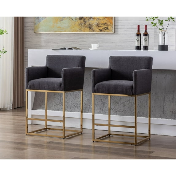 Guyou 26.75" Modern Bar Stools with Linen Upholstered Counter Height, Charcoal