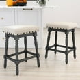 thumbnail image 1 of Guyou 26" Backless Bar Stools Set of 2, Farmhouse Wooden Counter Height Stools with Nailhead Trim & Turned Legs, Vintage Linen Upholstered Bar Chairs for Kitchen Island, Dark Grey, 1 of 7