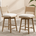 thumbnail image 1 of Guyou 26" Bar Stools Set of 2 - Swivel Counter Height Farmhouse Stools with Woven Back & Line Fabric Upholstery, Solid Wood Frame Kitchen Island Stools for Pub or Home, Natural Back, 1 of 7