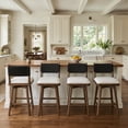 thumbnail image 1 of Guyou 26" Bar Stools Set of 4 - Swivel Counter Height Farmhouse Stools with Woven Back & Line Fabric Upholstery, Solid Wood Frame Kitchen Island Stools for Pub or Home, Black Back, 1 of 12