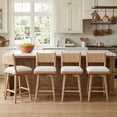 thumbnail image 1 of Guyou 26" Bar Stools Set of 4 - Swivel Counter Height Farmhouse Stools with Woven Back & Line Fabric Upholstery, Solid Wood Frame Kitchen Island Stools for Pub Home, Natural Back, 1 of 11