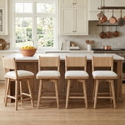 Guyou 26" Bar Stools Set of 4 - Swivel Counter Height Farmhouse Stools with Woven Back & Line Fabric Upholstery, Solid Wood Frame Kitchen Island Stools for Pub 