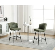 Guyou 26  Counter Height Bar Stools Set of 2, Modern PU Upholstered Kitchen Island Chairs, Barstools with Back and Footrest for Kitchen Island Pub Restaurant, Green