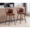 thumbnail image 1 of Guyou 26” Counter Height Bar Stools Set of 2, Modern PU Upholstered Kitchen Island Chairs, Barstools with Back and Footrest for Kitchen Island Pub Restaurant, Brown, 1 of 12
