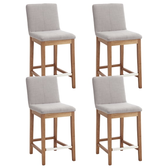 Guyou 26" Counter Height Bar Stools Set of 4, Modern Linen Upholstered Barstools, Rustic Farmhouse Wooden Kitchen Island Chairs with Backrest and Footrest for Dining Room Home Bar Patio Club, Grey