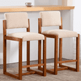 thumbnail image 1 of Guyou 26 Inch Begie Linen Bar Stools Set of 2 Rustic Farmhouse Kitchen Stools with Brushed Wood Log Legs for Cabin Lodge Dining Counter Height Bar Chairs, 1 of 5