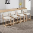 thumbnail image 1 of Guyou 26 Inch White Fur Bar Stools Set of 4 Rustic Farmhouse Kitchen Stools with Brushed Wood Log Legs for Cabin Lodge Dining Counter Height Bar Chairs, 1 of 7
