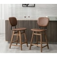 thumbnail image 1 of Guyou 26" Modern Bar Stool Set of 2, Farmhouse Upholstered Faux Leather Counter Height Stool with Back and Wooden Legs for Kitchen Island Dining Room Living Room, Browm, 1 of 14