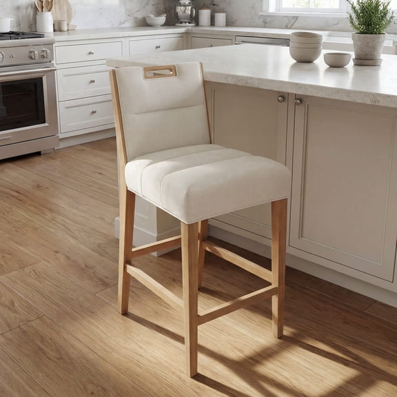 Guyou 26" Modern Bar Stools, Chenille Upholstered Counter Height Barstools, Armless Wooden Bar Chairs for Kitchen Island, Home Bar, Beige