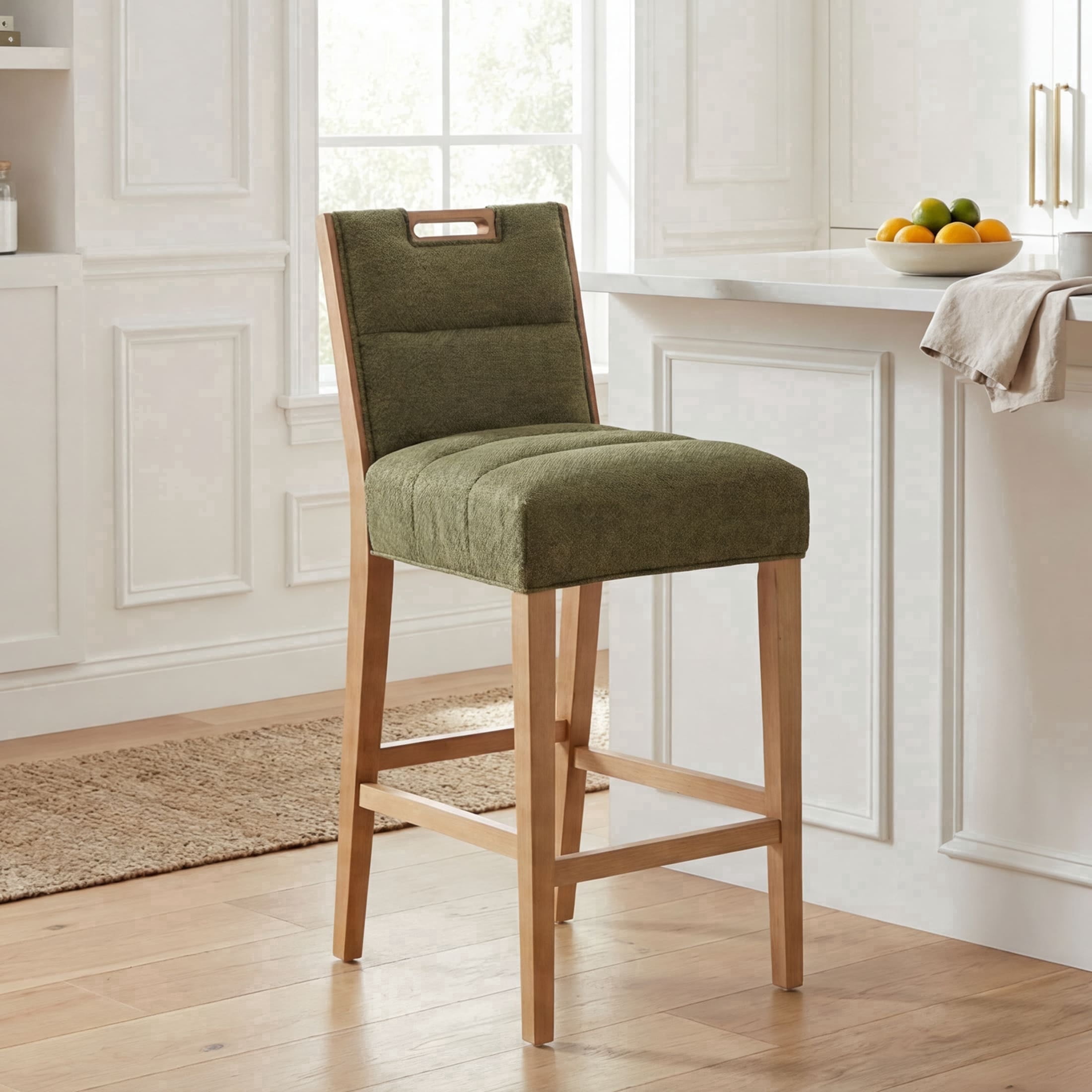 Guyou 26" Modern Bar Stools, Chenille Upholstered Counter Height Barstools, Armless Wooden Bar Chairs for Kitchen Island, Home Bar, Green
