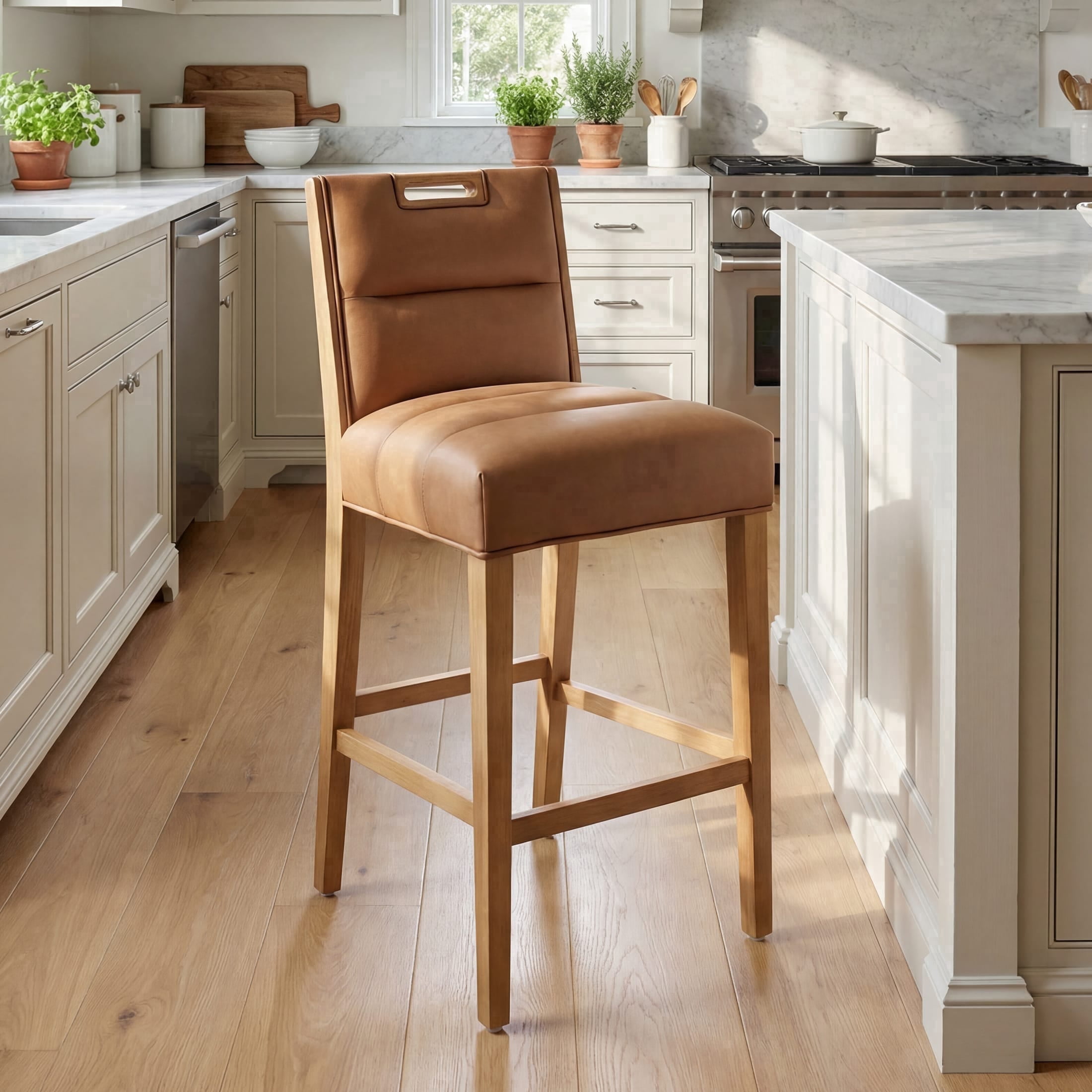 Guyou 26" Modern Bar Stools, Faux Leather Upholstered Counter Height Barstools, Armless Wooden Bar Chairs for Kitchen Island, Home Bar, Brown