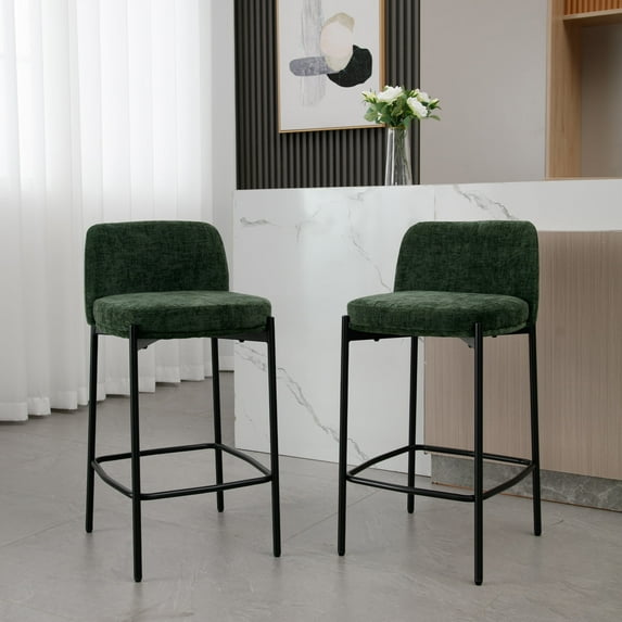 Guyou 26" Modern Counter Height Bar Stools Set of 2, Chenille Upholstered Boucle Bar Stools, Armless Kitchen Island Chairs for Dining Room Bar Bistro, Green