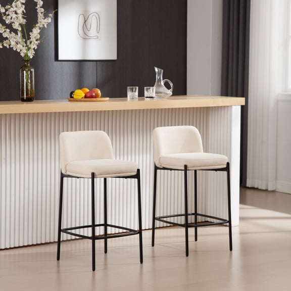 Guyou 26" Modern Counter Height Bar Stools Set of 2, Linen Upholstered Boucle Bar Stools, Armless Kitchen Island Chairs for Dining Room Bar Bistro, Beige