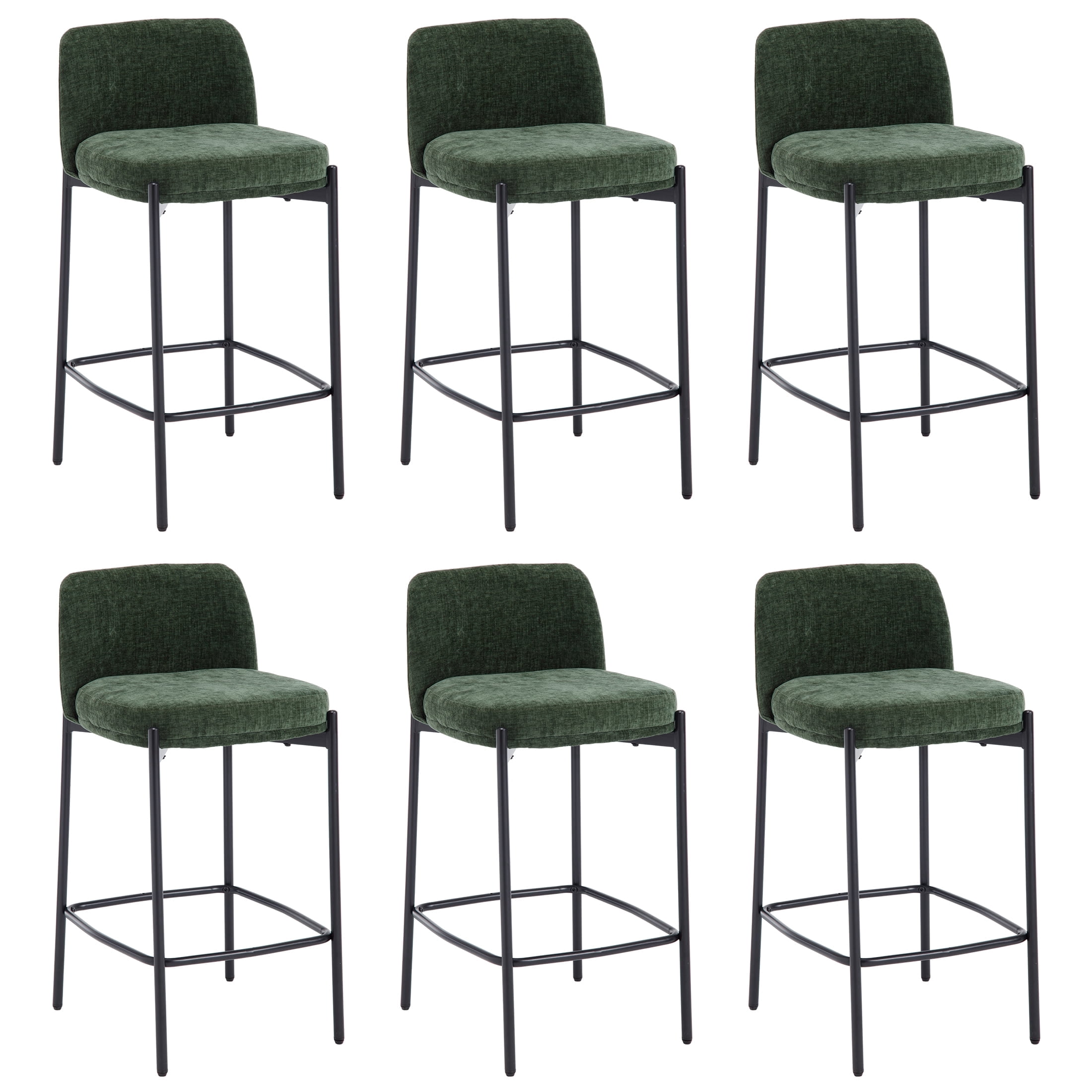 Guyou 26" Modern Counter Height Bar Stools Set of 6, Chenille Upholstered Boucle Bar Stools, Armless Kitchen Island Chairs for Dining Room Bar Bistro, Green