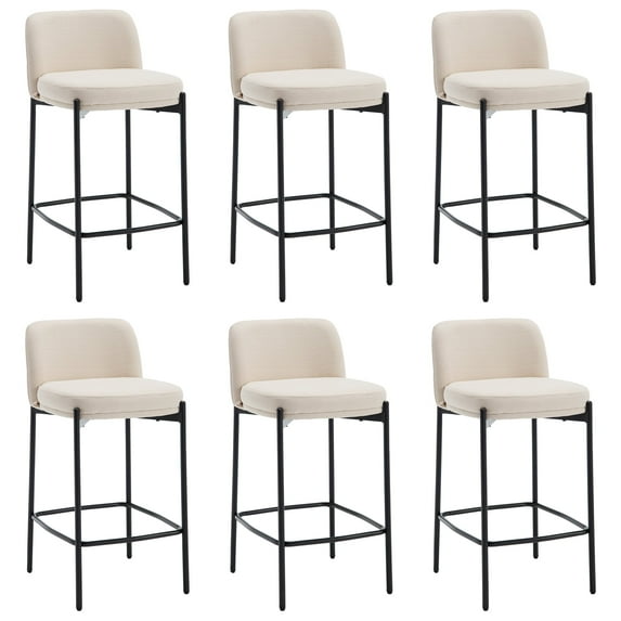 Guyou 26" Modern Counter Height Bar Stools Set of 6, Linen Upholstered Boucle Bar Stools, Armless Kitchen Island Chairs for Dining Room Bar Bistro, Beige