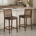 thumbnail image 1 of Guyou 26" Rattan Bar Stools Set of 2, Farmhouse Faux Leather Upholstered Counter Height Stools with Cane Woven Back, Mid-Century Modern Wooden Bar Chairs for Kitchen Island, Walnut Brown, 1 of 11