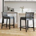 thumbnail image 1 of Guyou 26" Rattan Bar Stools Set of 2, Farmhouse Woven Wooden Counter Height Stools with Footrest, Leather Upholstered Bar Chairs for Kitchen Island, Pub & Bar, Black, 1 of 7