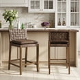 thumbnail image 1 of Guyou 26" Rattan Bar Stools Set of 2, Farmhouse Woven Wooden Counter Height Stools with Footrest, Leather Upholstered Bar Chairs for Kitchen Island, Pub & Bar, Brown, 1 of 11