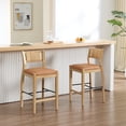 thumbnail image 1 of Guyou 26" Rattan Barstools Set of 2, Boho Solid Wood Counter Height Bar Stools, PU Upholstered Kitchen Island Chairs for Dining Room Bar, Brown, 1 of 1