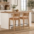 thumbnail image 1 of Guyou 26" Rattan Barstools Set of 2, Boho Solid Wood Counter Height Bar Stools, PU Upholstered Kitchen Island Chairs for Dining Room Bar, Brown, 1 of 9