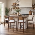 thumbnail image 1 of Guyou 26" Rattan Barstools Set of 4, Boho Solid Wood Counter Height Bar Stools, Chenille Upholstered Kitchen Island Chairs for Dining Room Bar, White, 1 of 10