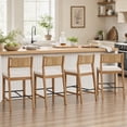 thumbnail image 1 of Guyou 26" Rattan Barstools Set of 4, Boho Solid Wood Counter Height Bar Stools, Linen Upholstered Kitchen Island Chairs for Dining Room Bar, Beige, 1 of 11