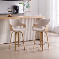 Guyou 26" Swivel Counter Stools Set of 2, Modern Barrel Chenille Kitchen Island Stools, Farmhouse Solid Wood Counter Height Barstools, Bar Height Island Chairs with Back and Wood Frame, Beige