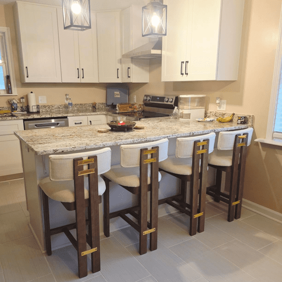 Guyou 26" Farmhouse Bar Stools Set of 4, Modern Armless Counter Height Kitchen Stools, Linen Upholstered Bar Chairs with Natural Wooden Legs, French Country Stools for Kitchen Island, Begie