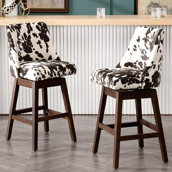 Guyou 27.5"Counter Height Bar Stools Set of 2, Nailhead Trim Velvet Barstools with Back and Wood Legs, 360°Swivel Upholstered Stool Chairs for Kitchen Island Breakfast Bar Restaurant, Cow