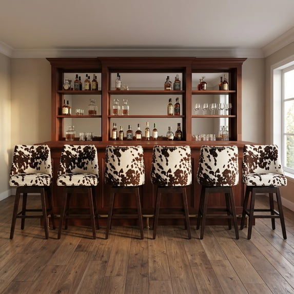 Guyou 27.5"Counter Height Bar Stools Set of 6, Nailhead Trim Velvet Barstools with Back and Wood Legs, 360°Swivel Upholstered Stool Chairs for Kitchen Island Breakfast Bar Restaurant, Cow
